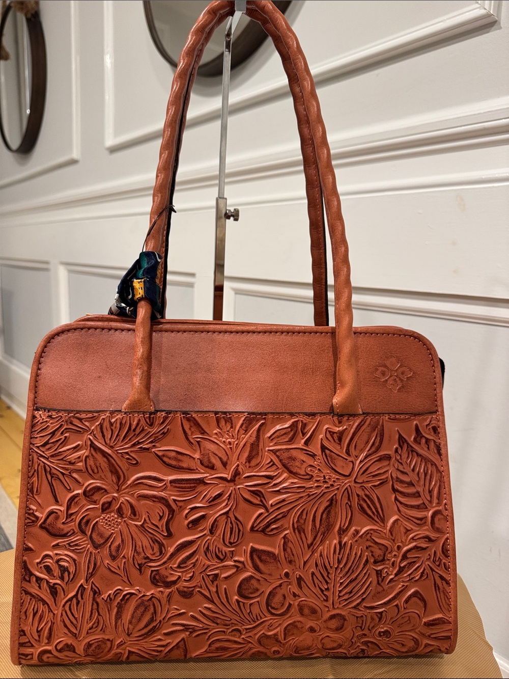 Patricia Nash Bag Large Paris Spring Floral Tooled Embossed Brown Leather Tote - Picture 4 of 17